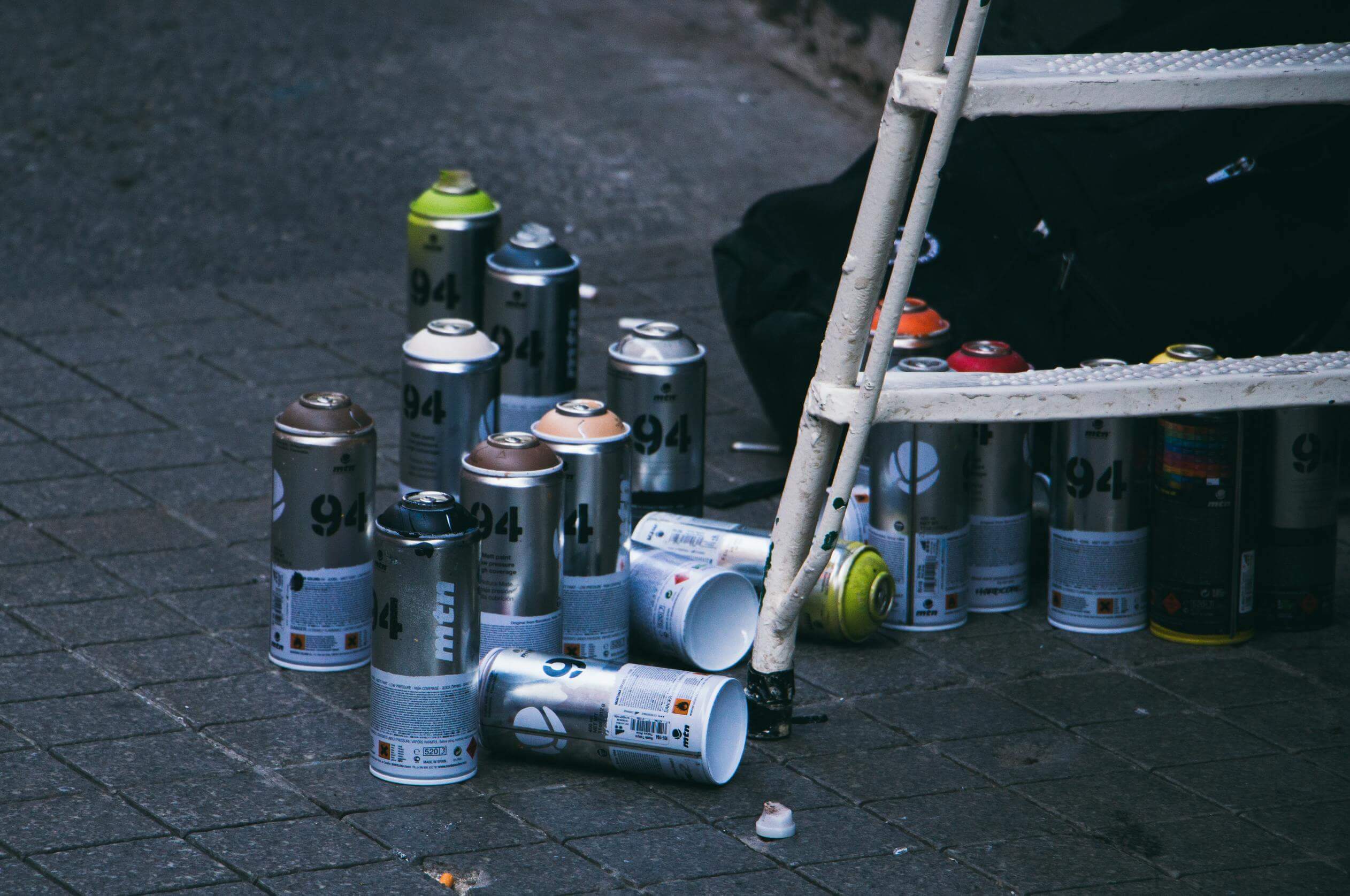 Spray cans with paint