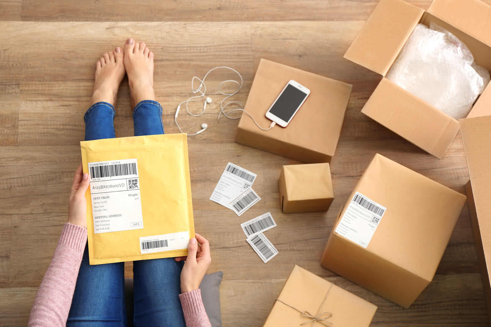 A woman holding an envelope