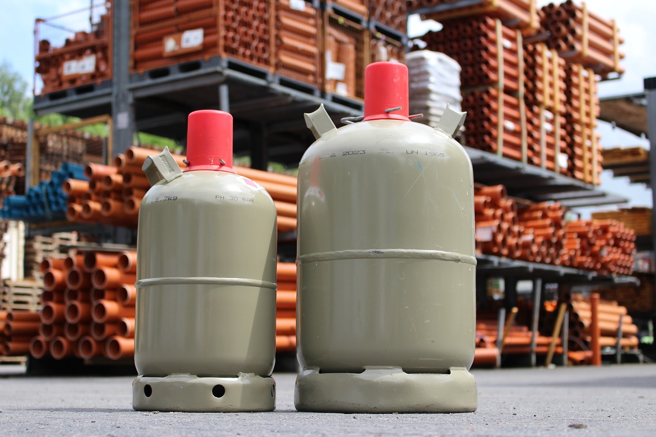 Gas bottles in a warehouse