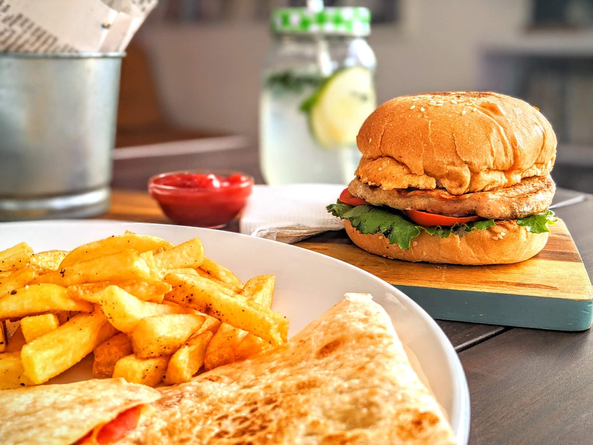 Burger and fries