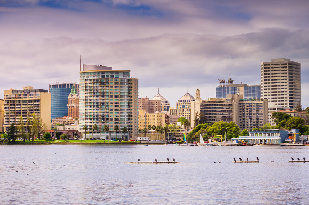 View of the lake and buildings in Oakland