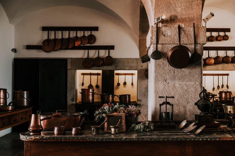 Kitchen utensils hanging on the wall