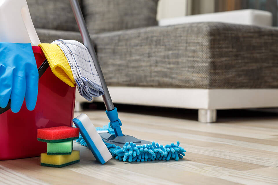 Cleaning materials in a living room