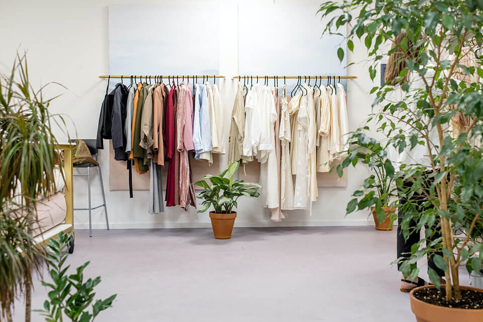 Clothes hung on a clothing rack