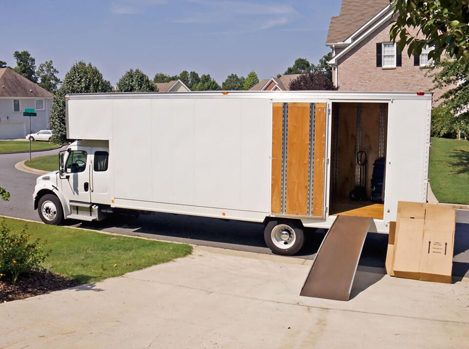 A truck ordered through a moving company app